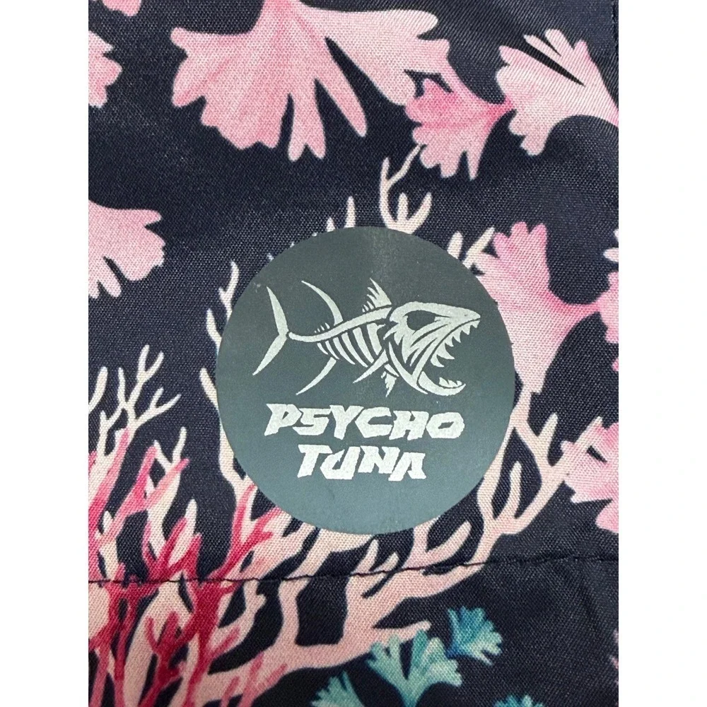 Psycho Tuna Mens Betta Fish Coral Print Swim Trunks Navy Pink Blue Size Small